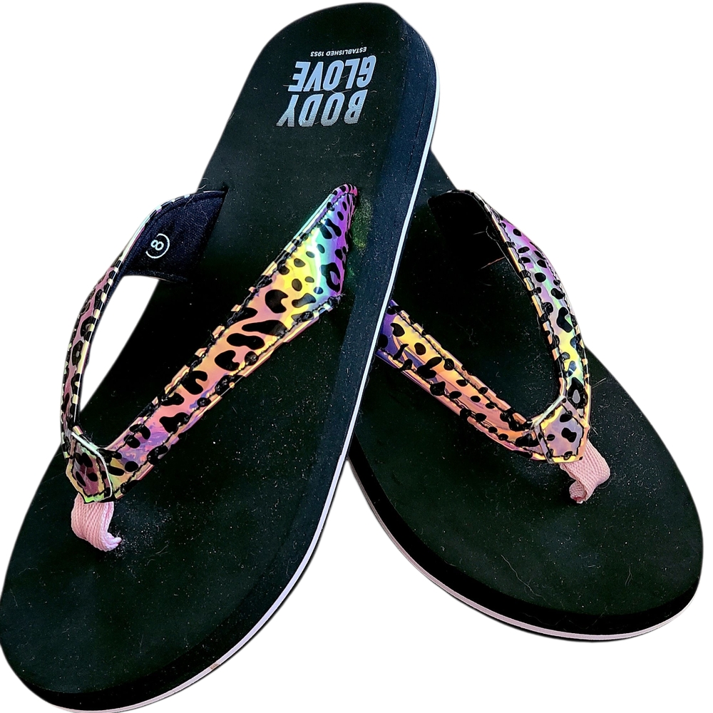 Body Glove Women's Leopard Print Sandals - Black and Multicolor